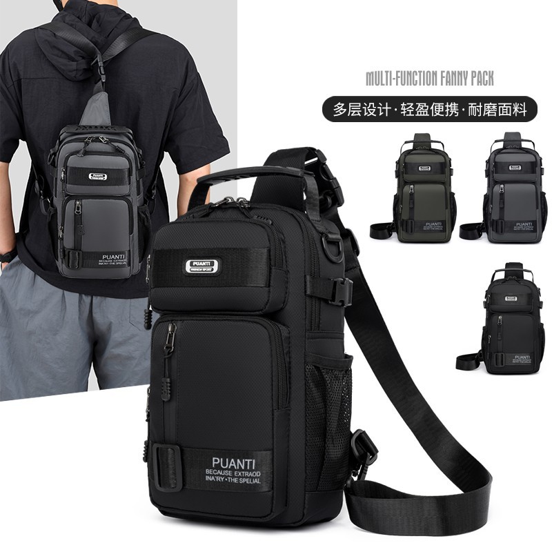 Cross-border men's large-capacity chest bag, high-end cycling sports bag, single-shoulder small crossbody bag and backpack for commuting to work full figure