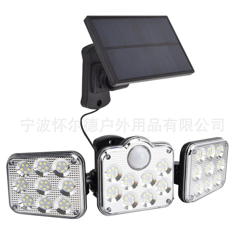 2022 New three-head LED solar wall lamp, cross-border split solar garden lamp, outdoor human body sensor lamp Application Scenario