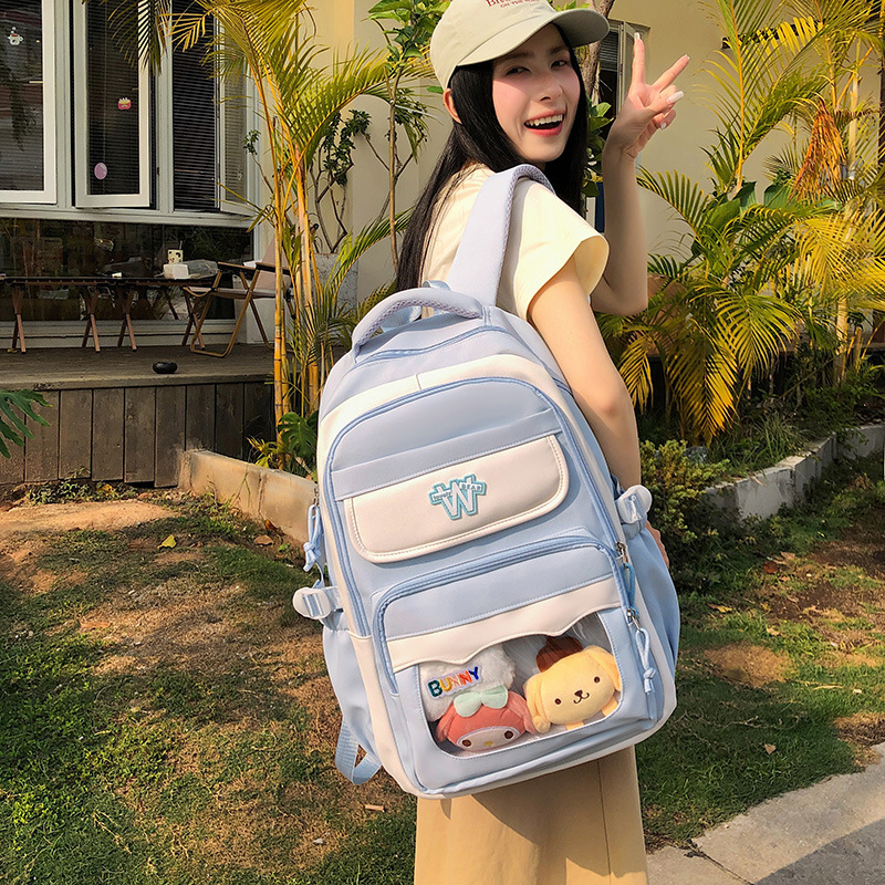The new schoolbag for junior and senior high school students is simple and fresh, with a large capacity. It is a fashionable and versatile backpack for casual travel Specification drawing
