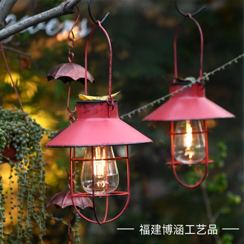 Ironwork retro courtyard hanging lamp decoration, solar chandelier, garden villa, outdoor street lamp, outdoor waterproof full figure