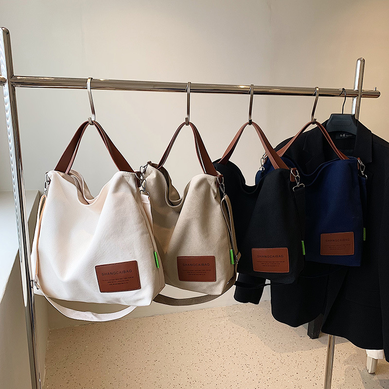 Canvas bag for women 2022 New large-capacity artistic single-shoulder bag, Korean-style hand-held commuter bag, simple tote bag for women Specification drawing