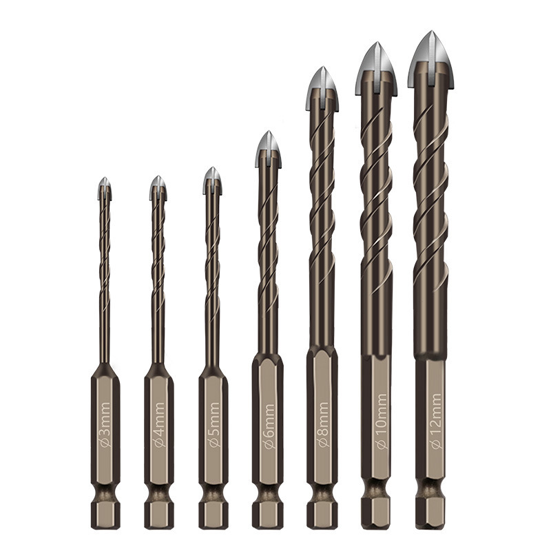 Cross-border four-edge cross tungsten steel drill bit, anti-slip hexagonal handle drilling drill, household multi-functional ceramic glass electric hammer head Item Picture