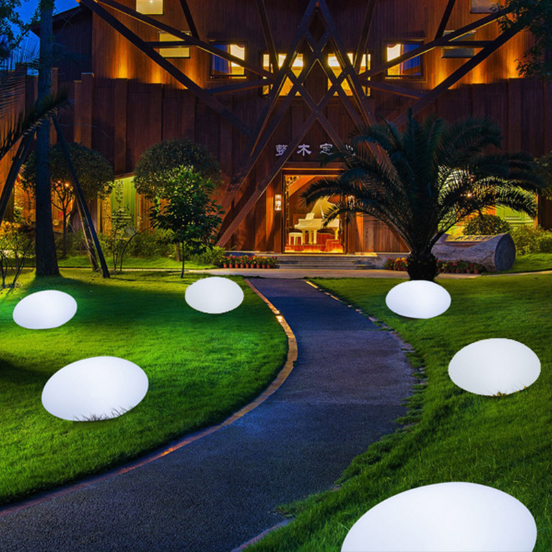 LED oval stone lights, outdoor camping lawn solar seven-color landscape lights, villa garden floor lights, foreign trade Application Scenario