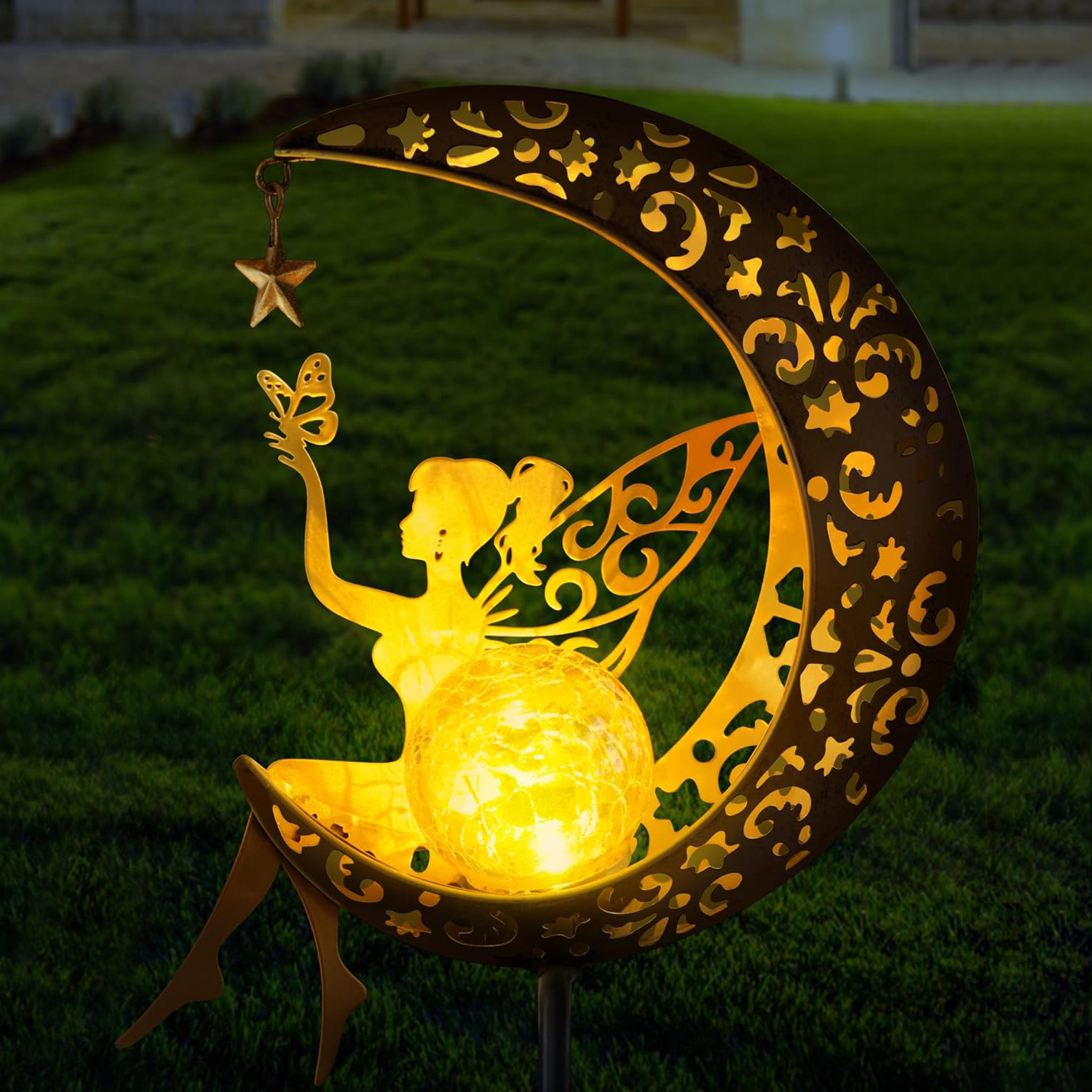 Cross-border bestsellers: Solar moon fairy lamp, outdoor garden ironwork flower fairy ground insert lamp, lawn and courtyard lamp full figure