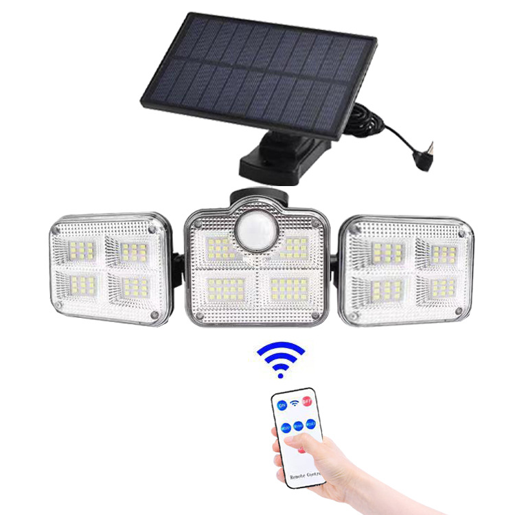 2021 new three-head LED solar wall lamp, cross-border split solar garden lamp, outdoor human body sensor lamp Specification drawing