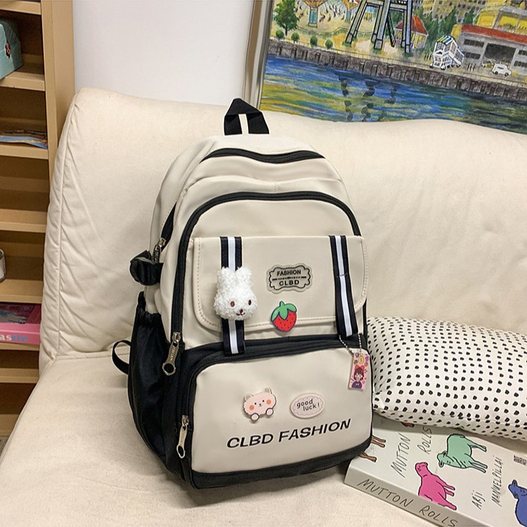 New schoolbag backpack with contrasting colors, a large-capacity female schoolbag, fashionable and simple Korean-style backpack for travel and travel Item Picture