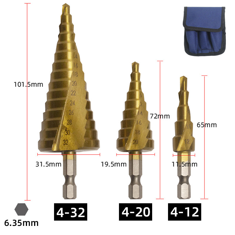 Yunbei hexagonal handle straight groove pagoda drill, triangular handle spiral step drill, iron and aluminum plate wood and plastic hole opening and reaming drill undefined