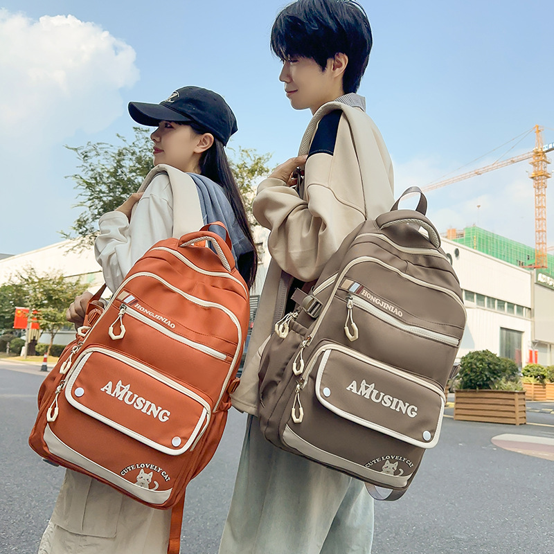 New minimalist backpack, trendy retro college style, high school and junior high school student schoolbag, large-capacity travel computer backpack details Picture
