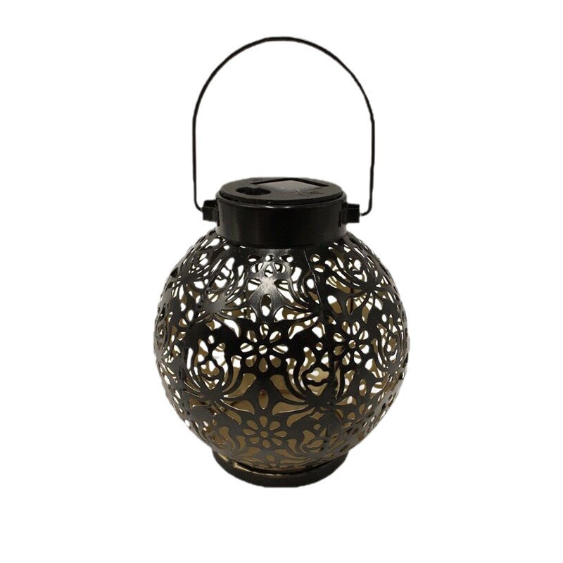 Amazon solar lanterns, iron art hollowed-out spherical pumpkin lanterns, outdoor courtyard lawn garden Chinese-style landscape lights Item Picture