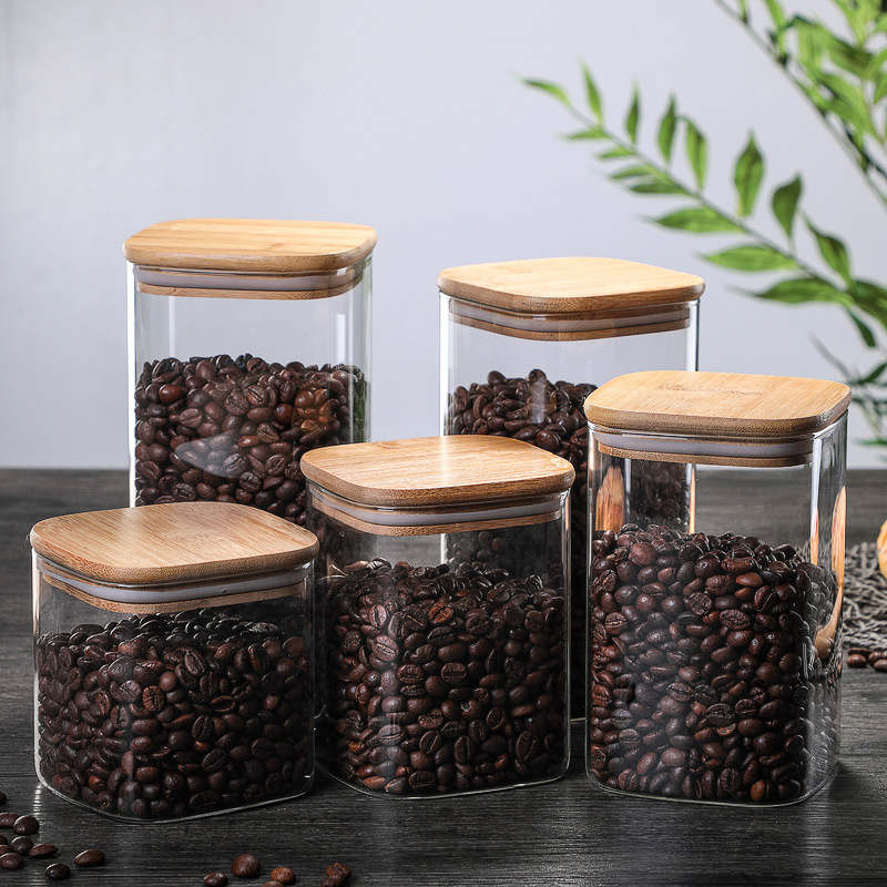 Square glass tea canister, sealed canister, household glass portable storage canister for grains, high borosilicate glass storage bottle full figure