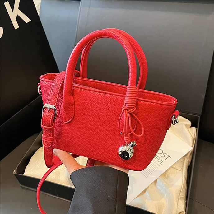 The 2025 new trendy and high-end style, fashionable and popular lychee pattern bucket bag, versatile solid color single-shoulder crossbody bag full figure