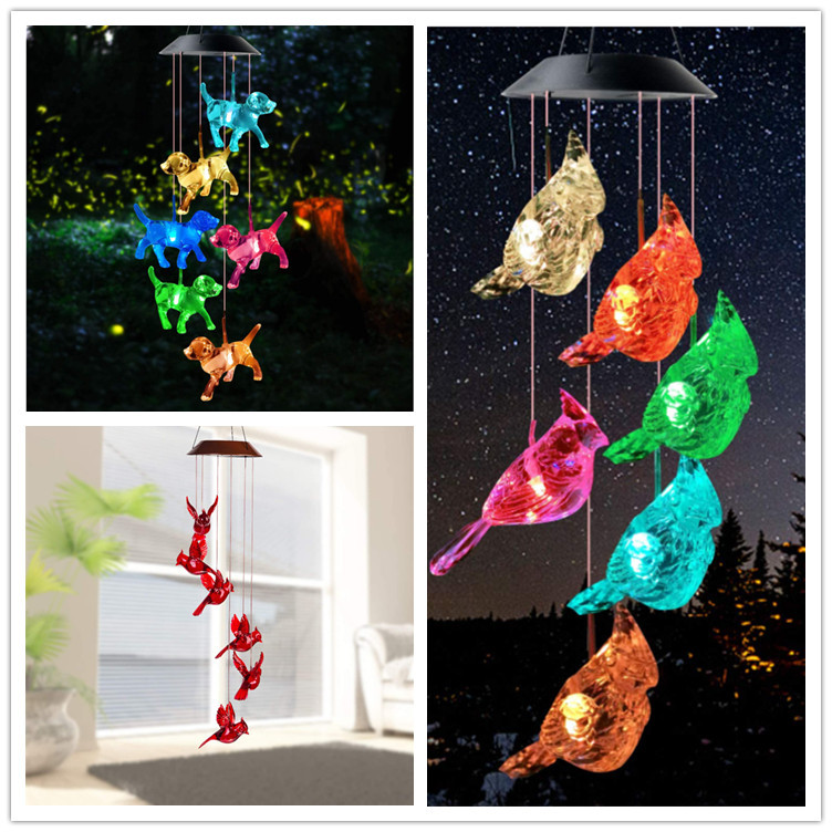 Solar wind chime light, LED seven-color gradient hummingbird butterfly, eva ball, courtyard Christmas gift, outdoor decoration details Picture