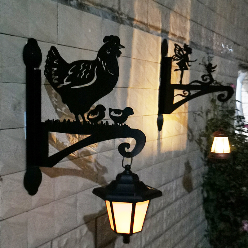 Ironwork garden decoration solar lamps, wall lamps, wall-hung hens, outdoor courtyard handicrafts, wall garden animal lamps full figure