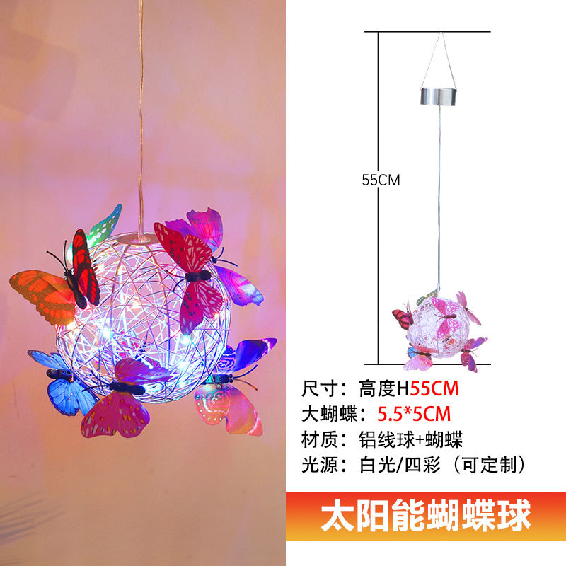 New led solar butterfly hanging tree ball outdoor courtyard garden decorative light, round ball hanging tree light, luminous butterfly details Picture