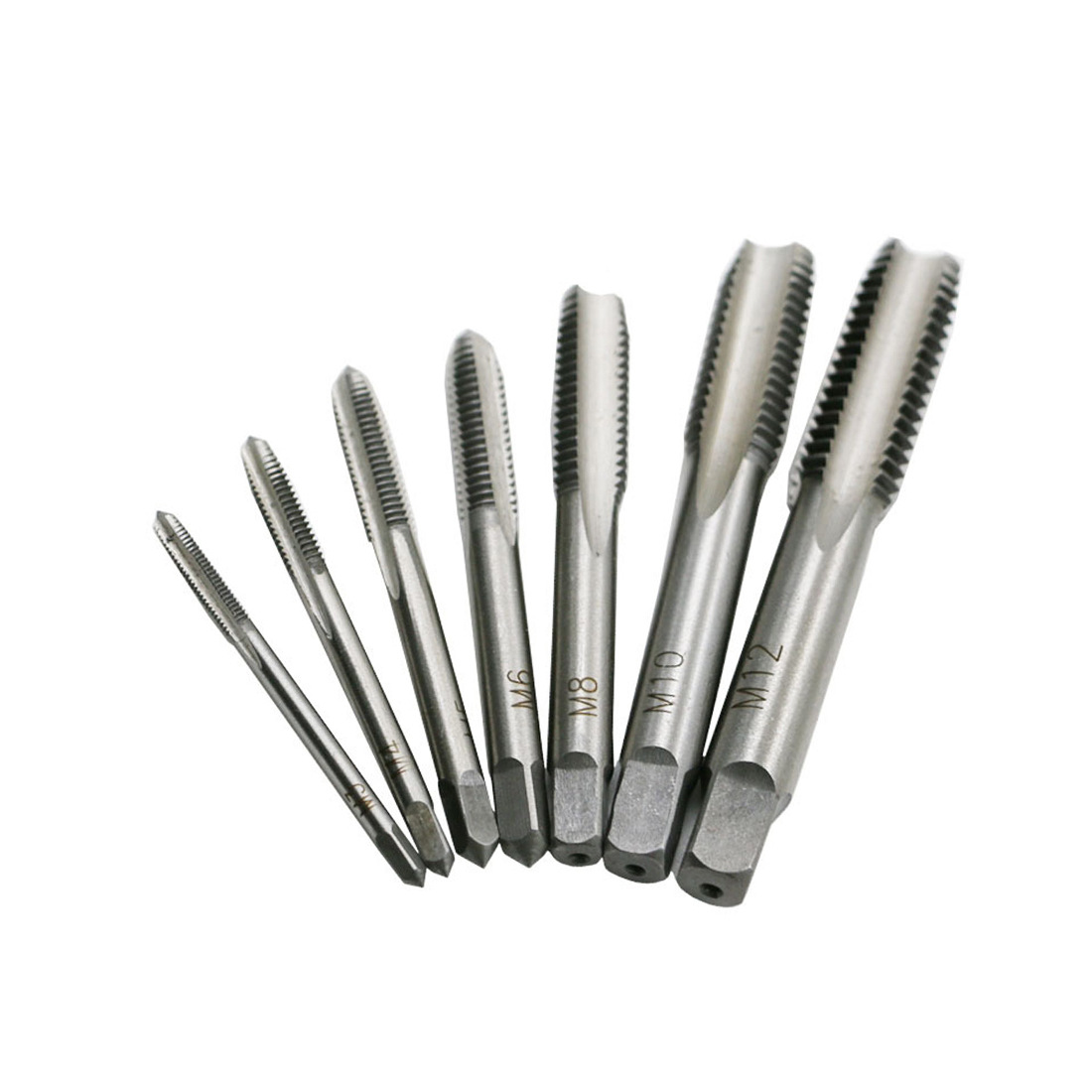 Bearing steel taps with square handles and straight grooves, M3-M4-M5-M6-M8-M10-M12 seven-piece set Specification drawing