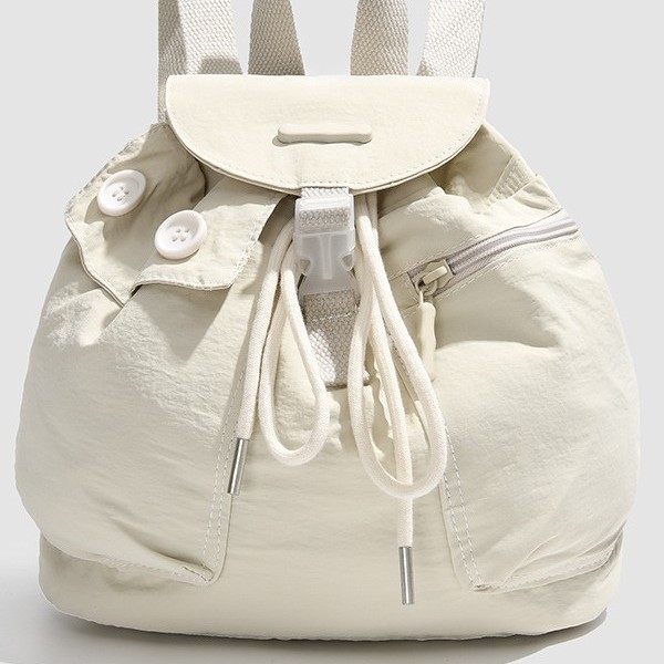 2024 New Korean ins women's niche design lightweight pocket button drawstring backpack with multiple pockets details Picture