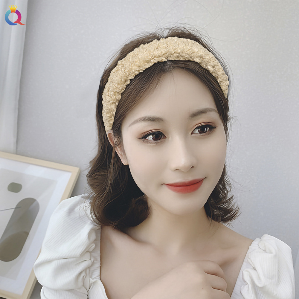 Qiyue Cross-border's new warm candy-colored autumn and winter hair band and hairpin, wide-edge lambskin hair band and hair accessory for women Specification drawing
