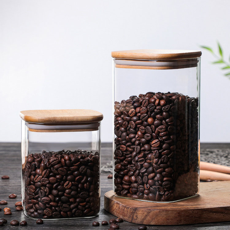Square glass tea canister, sealed canister, household glass portable storage canister for grains, high borosilicate glass storage bottle details Picture