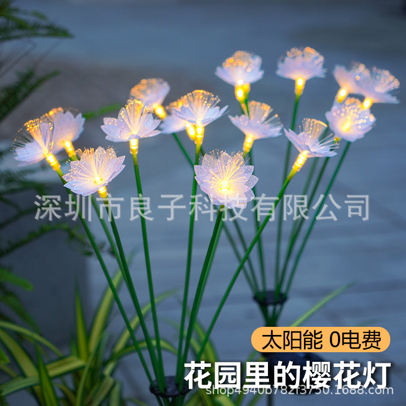 Solar outdoor garden lights, garden decoration, fiber optic cherry blossom lights, new mushroom-shaped luminous ground plug lawn jellyfish lights Specification drawing