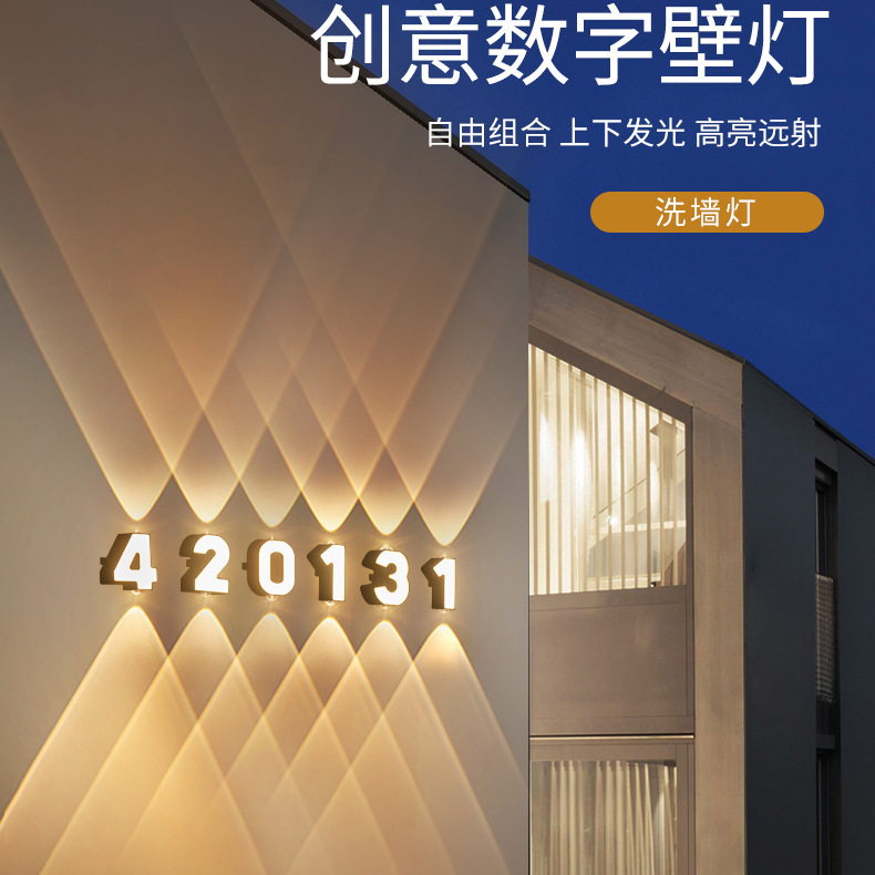 Cross-border led digital outdoor illuminated wall lamps, enterprise background, store Logo, doorplate, creative outdoor lighting fixtures details Picture