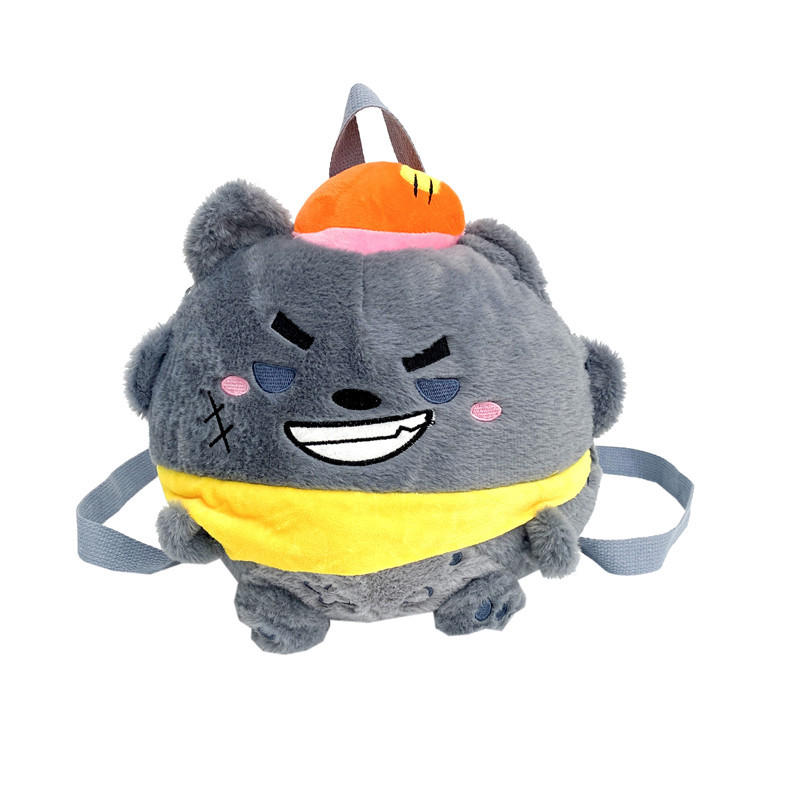 Cute Grey Wolf backpack, girl cartoon backpack, simple and versatile, student fluffy bag, doll bag, figurine bag Item Picture