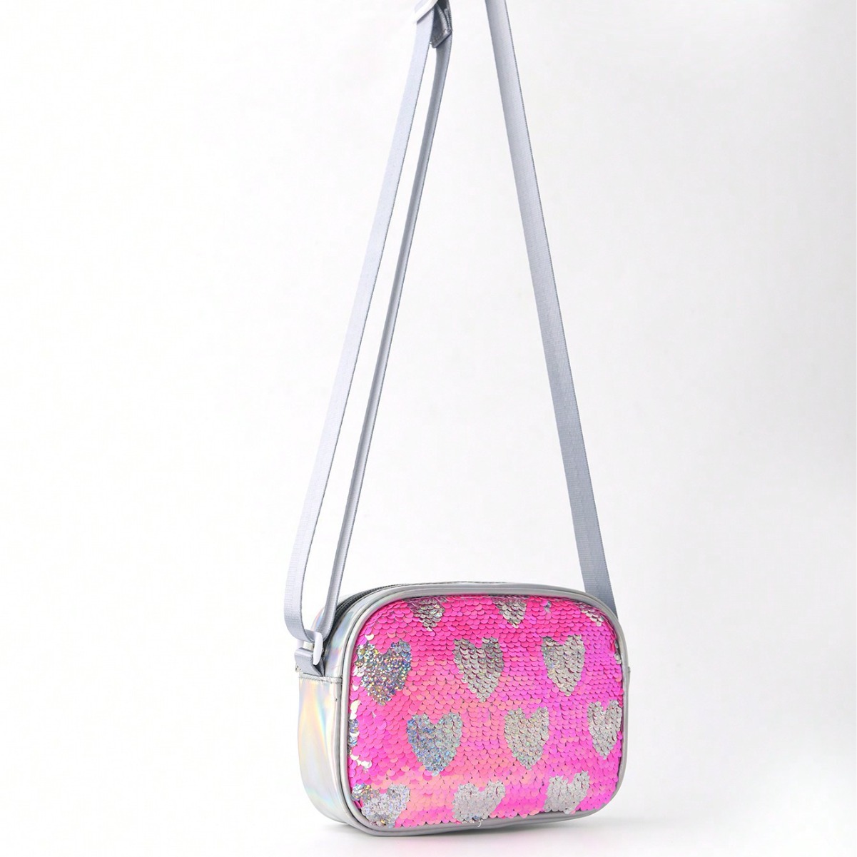 Fashionable PU small square bag, Korean style trendy sequined women's bag, casual crossbody bag, cartoon heart single-shoulder small bag for women full figure