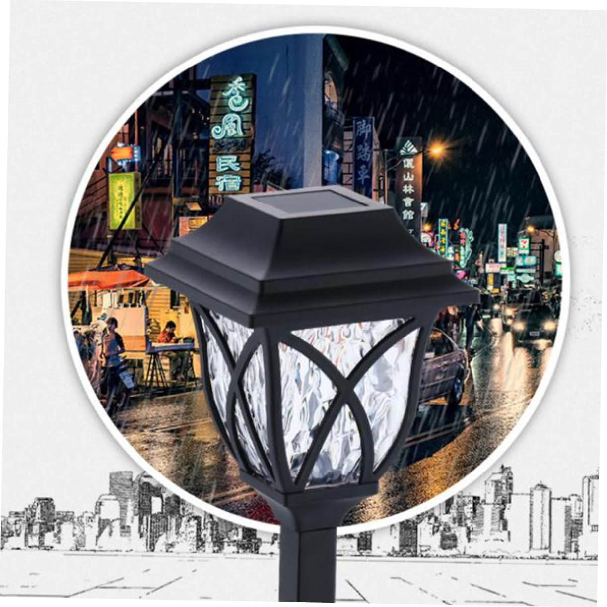Solar LED lawn lights, outdoor waterproof square retro solar garden lights, outdoor solar garden lights Specification drawing