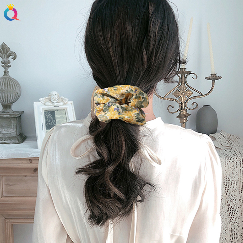 Qiyue French retro oil painting series floral large intestine circle hair band, super ethereal girl hair tie, hair band, women's hair tie Specification drawing