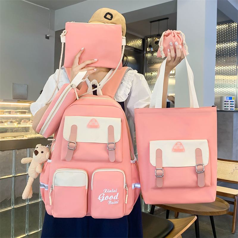 Cross-border backpack for girls, school style, primary and junior high school students, schoolbag set, Korean version, large-capacity tutorial hand-held backpack full figure