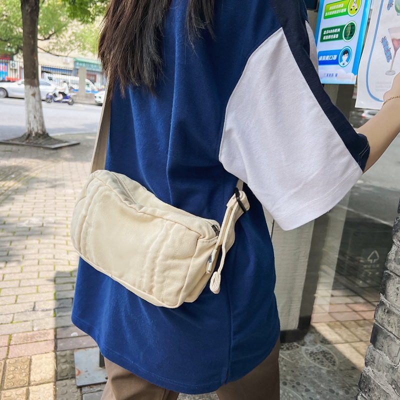 2022 New Summer small bags, women's single-shoulder bag, washed canvas bag, Korean-style mini phone bag, artistic crossbody bag full figure
