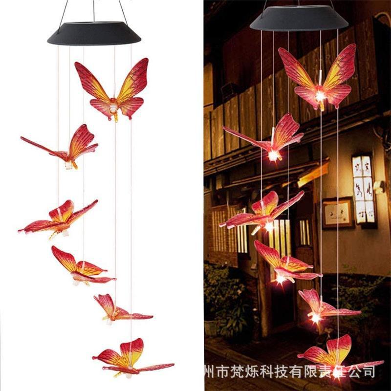 Cross-border solar wind chime lights, outdoor garden lights, butterfly seven-color hummingbird, angel decoration, rice grain white lights, landscape lights Application Scenario