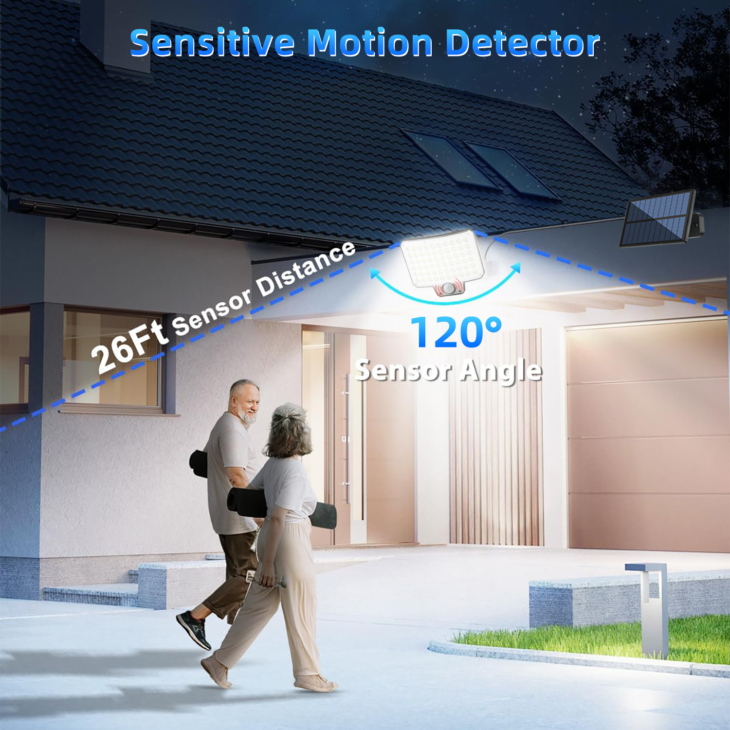 Solar garden lights, outdoor household villa human body sensor lights, led rural lighting, solar garage wall lights Specification drawing