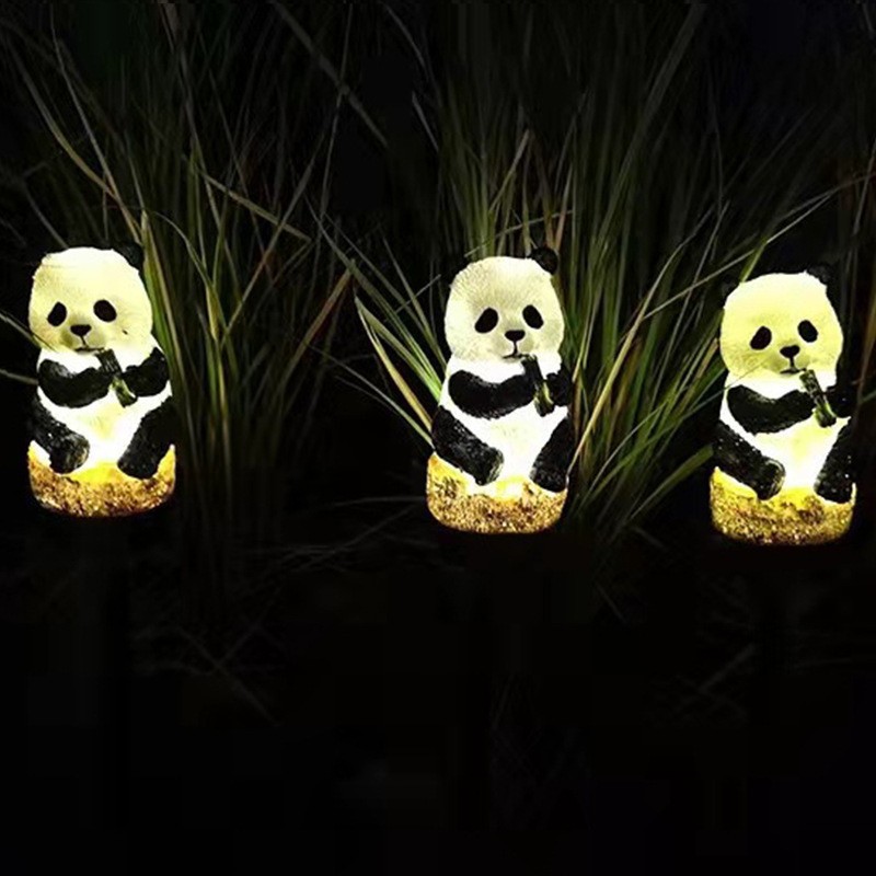 Cross-border outdoor cute panda solar lamps, animal statues, led lamps, resin garden and courtyard handicrafts and ornaments full figure