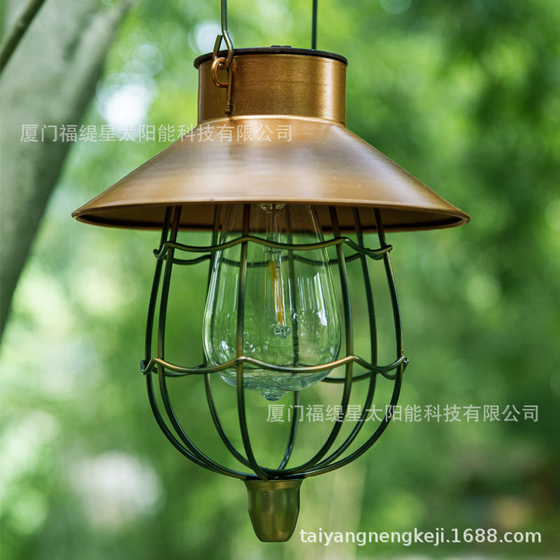 Cross-border outdoor solar courtyard ironwork hanging lamps, outdoor retro balcony decoration, courtyard ironwork tungsten filament lamp manufacturer full figure