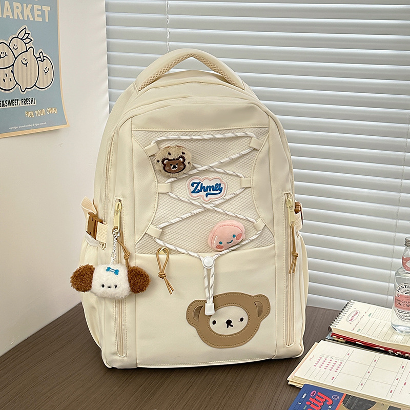 Korean-style anti-theft and fresh junior high school backpack, dirt-resistant commuting style, ins girl cute cartoon monkey school style details Picture