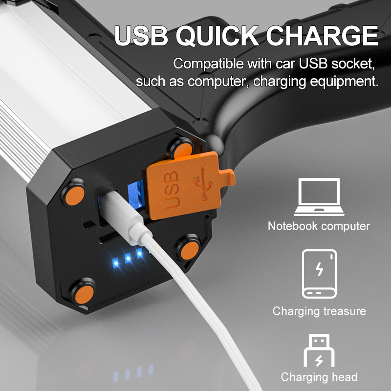 Cross-border P50 High-intensity rechargeable spotlight USB input/output gun-type searchlight Long-range high-intensity flashlight Specification drawing