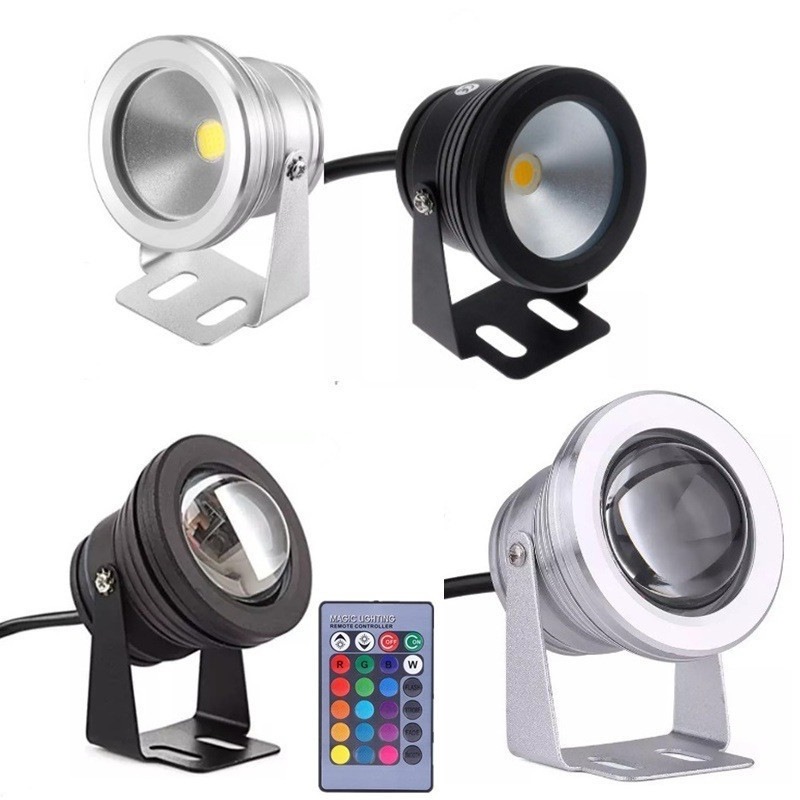 Cross-border LED rotating underwater light, 12V remote control seven-color underwater light, flat mirror fountain landscape water, 10WRGB light full figure