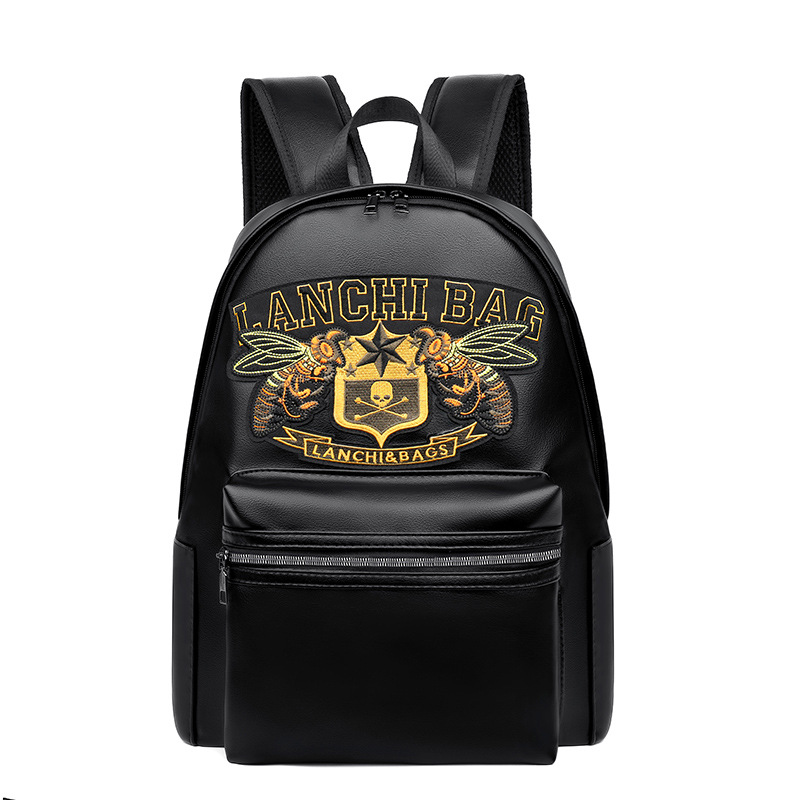 A new cross-border trendy and personalized embroidered PU backpack, a simple, casual, business, urban commuting men's computer backpack Item Picture