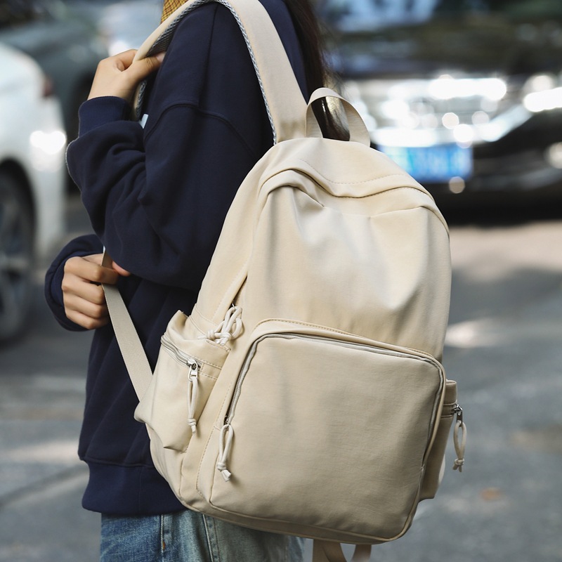 Korean-style InS-style casual and simple schoolbag, solid-color lightweight travel backpack, high school, junior high school and college students' backpacks details Picture