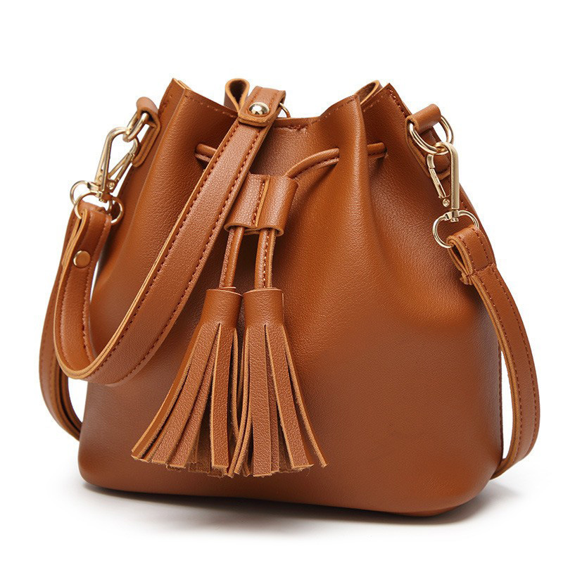 New cross-border bags for women on the street, fringed drawstring PU bucket bag, fashionable single-shoulder crossbody handbag for women details Picture
