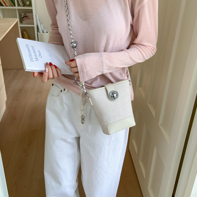 Korean style woven bucket bag for women 2025 summer new trendy bucket bag, fashionable chain single-shoulder crossbody small bag Specification drawing