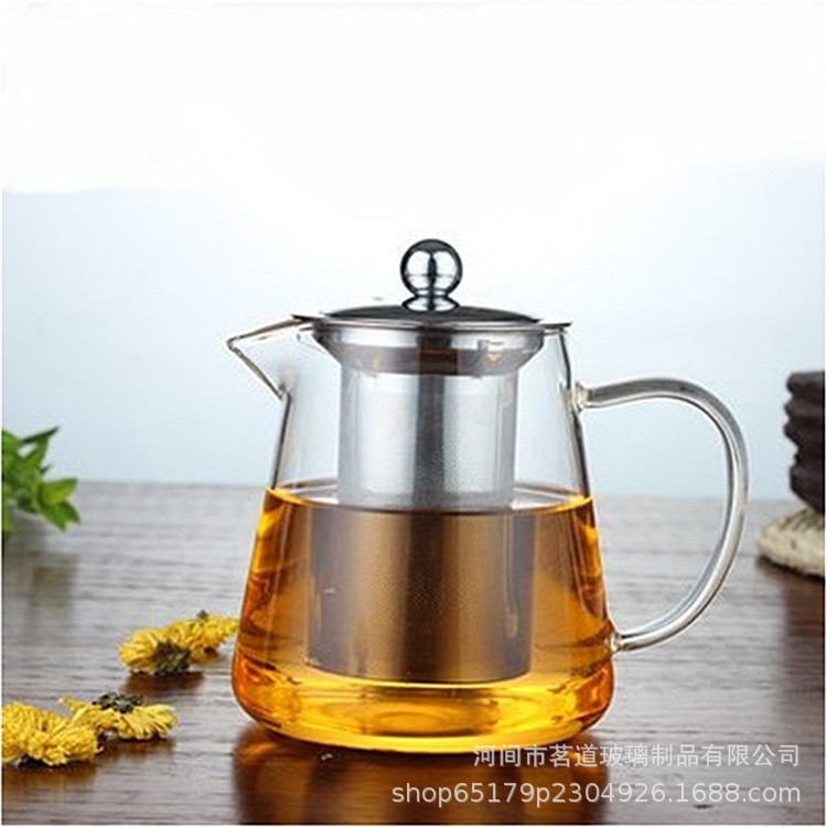 High borosilicate glass flower teapot, transparent Gongfu tea set, brewing teapot with stainless steel filter, tea and water separation flower teapot full figure