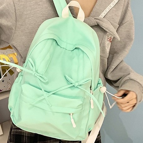2024 Fresh and clean pleated drawstring cute bow design backpack for women's travel lightweight small backpack Application Scenario