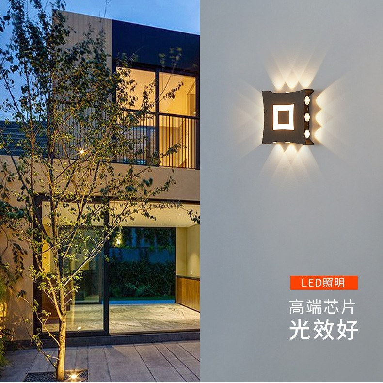 Outdoor wall lamps with waterproof design, modern and simple Nordic style, emitting light up and down. Outdoor staircase, corridor, balcony, and clothing store entrance lamps Application Scenario