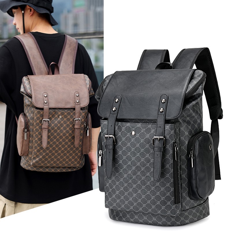 Cross-border 2025 New style backpack for men, casual printed texture business computer bag, color-blocked business travel backpack full figure