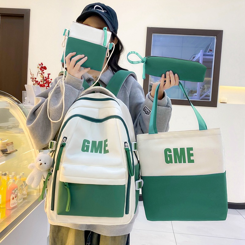 The new trendy backpack is fashionable and has a high level of appearance. It is a color-matched junior high school student schoolbag and a large-capacity casual high school backpack for girls full figure