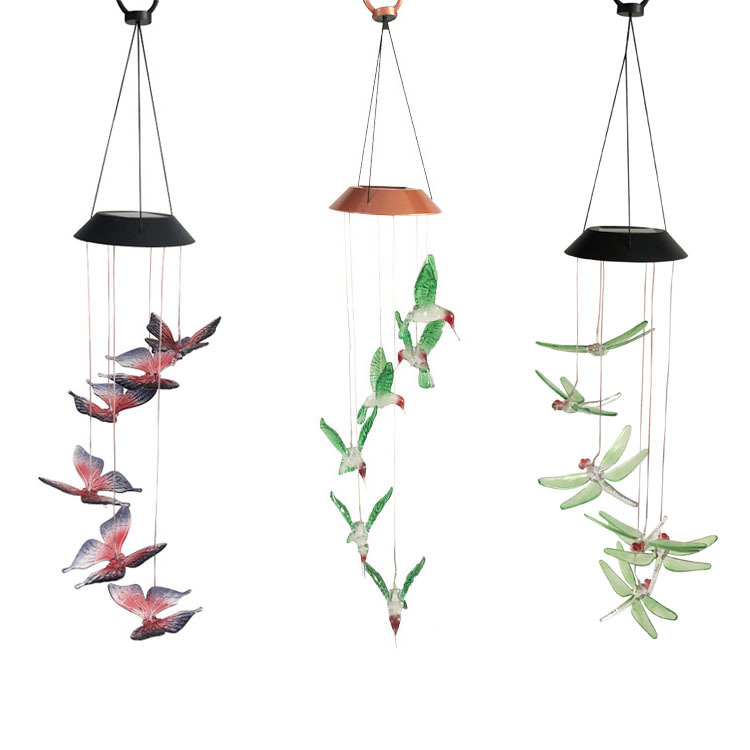Outdoor solar wind chime lights, garden lights, garden decorative lights, butterfly and hummingbird outdoor landscape lights Item Picture