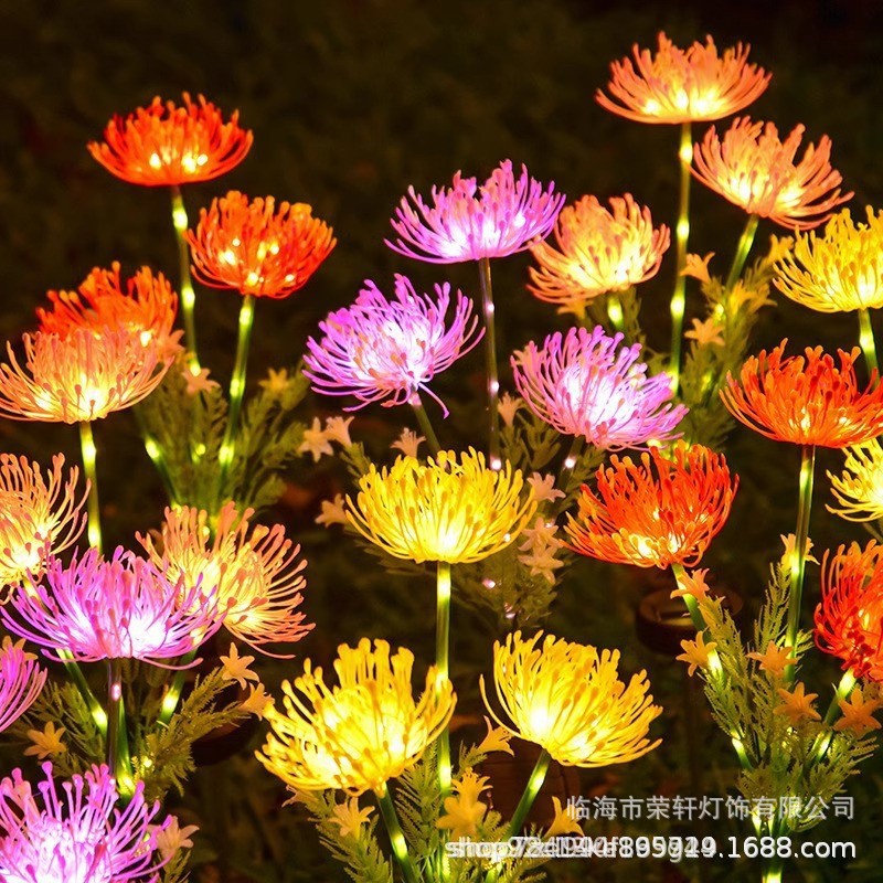 New LED solar ground insert light, Red spider lily head artificial flower lamp, outdoor decorative flower, courtyard landscape, ground insert lawn full figure