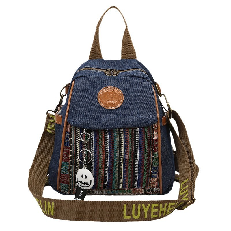 Retro ethnic style embroidered backpack, denim women's 2024 new fashion multi-purpose travel backpack, single-shoulder crossbody Item Picture
