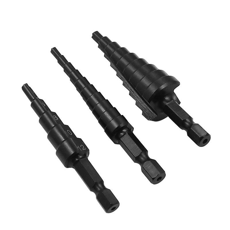 High-speed steel tower drilling hole opener 3-12 4-12 4-20 hexagonal handle nitrided black straight groove step drill set undefined